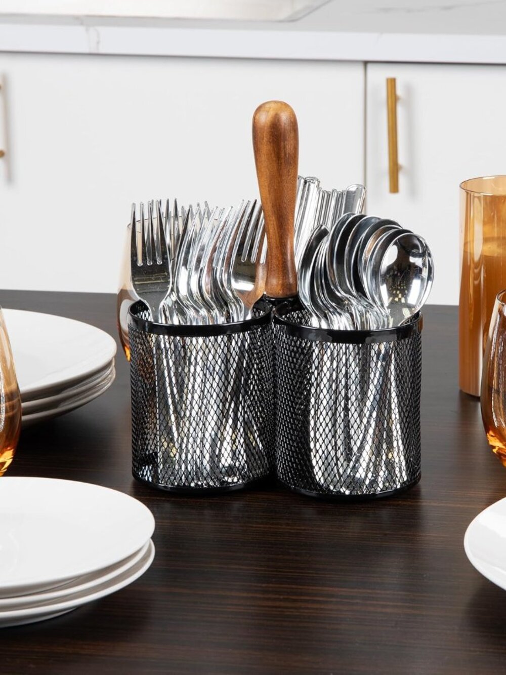 Utensil Holder, Silverware Organizer, Caddy, Cutlery Holder, Kitchen, Metal Mesh - Picture 2 of 7